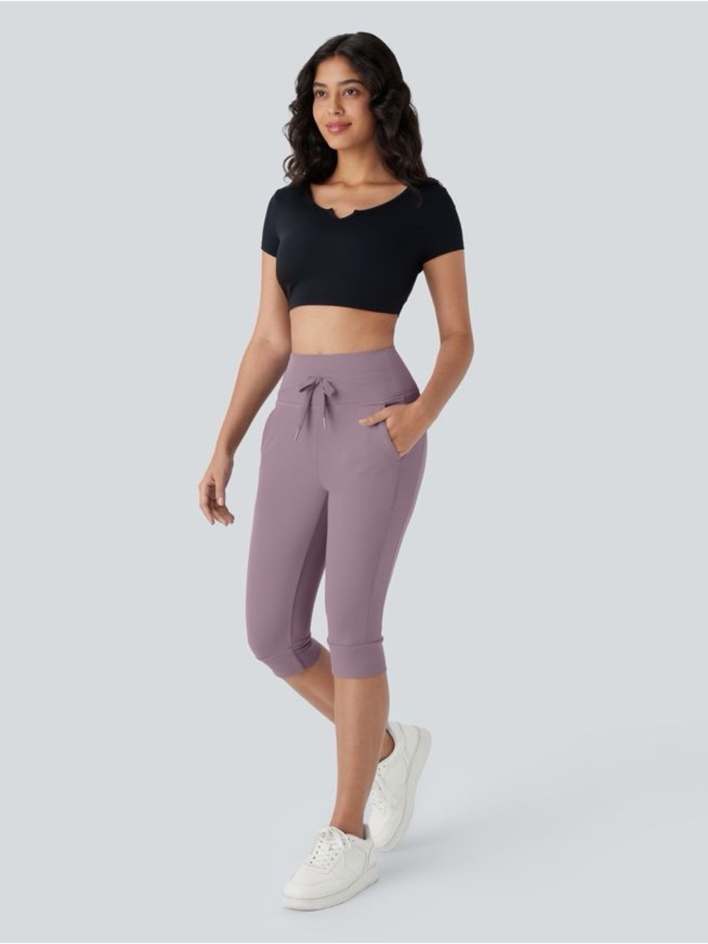 SoftlyZero Plush High Waisted Drawstring Pocket Yoga Pedal Pusher Joggers HALARA - Picture 6 of 9